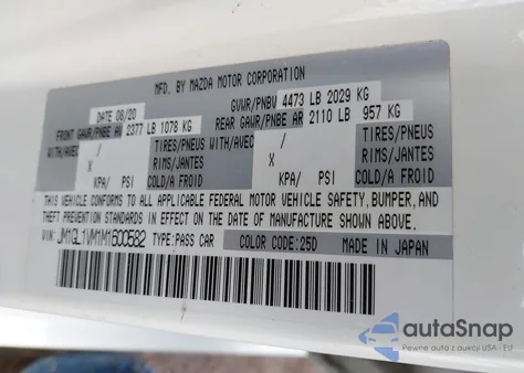 2021 Mazda Mazda6 Touring z USA, uszkodzony, nr VIN JM1GL1VM1M1600582